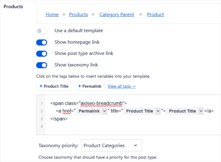AIOSEO Breadcrumbs Product Pages