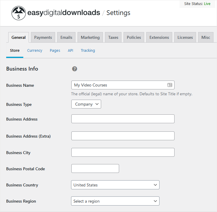 Easy Digital Downloads Settings