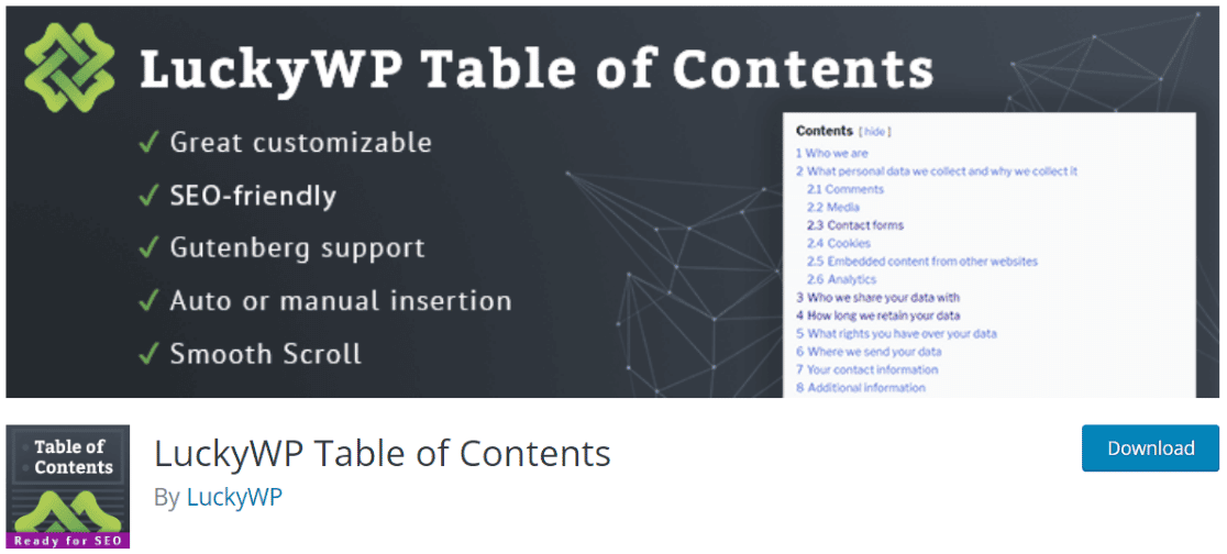 LuckyWP Table of Contents