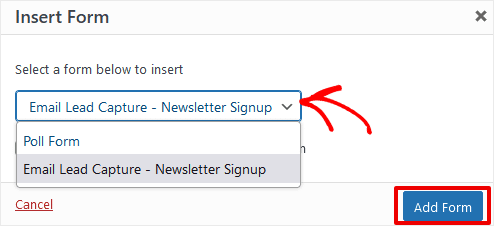 Popup Maker Add WPForms Form