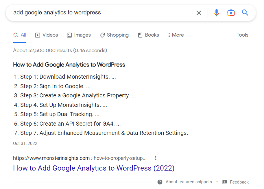 Table of Contents Featured Snippet Google Search