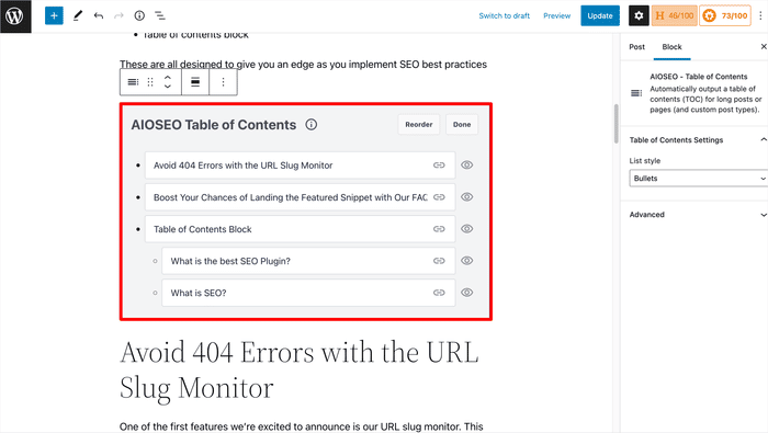 All in One SEO Table of Contents Plugin