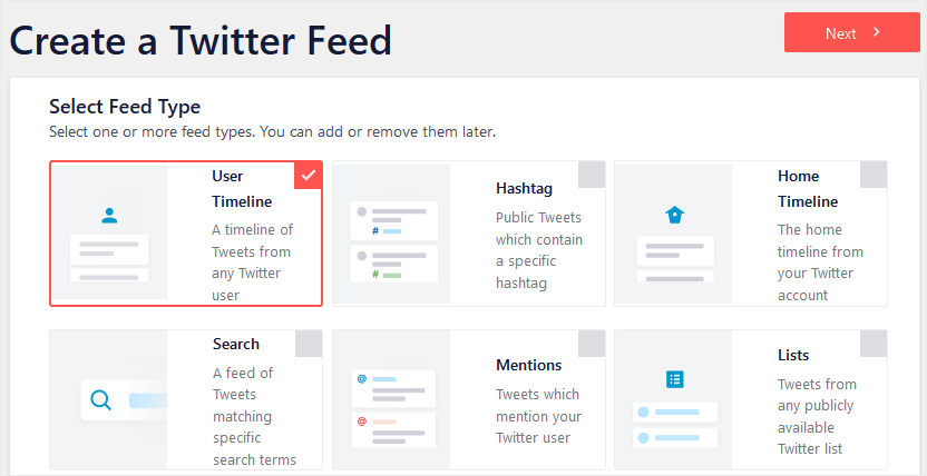 Twitter Feed Pro for WordPress Select Type
