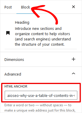 WordPress Block Anchor Text