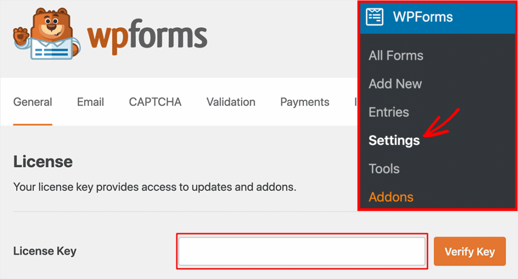 WPForms Verify License Key