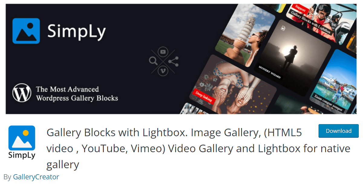 SimpLy Gallery Blocks - Vimeo WordPress Plugin