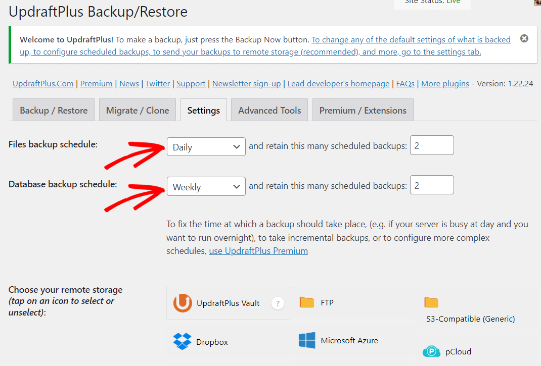 UpdraftPlus Schedule