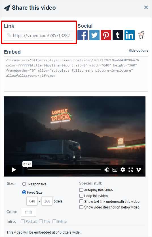 Vimeo Sharing Link Embed Video