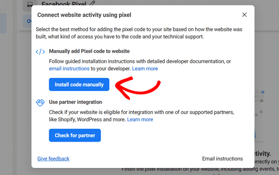 Install Meta/Facebook Pixel code manually