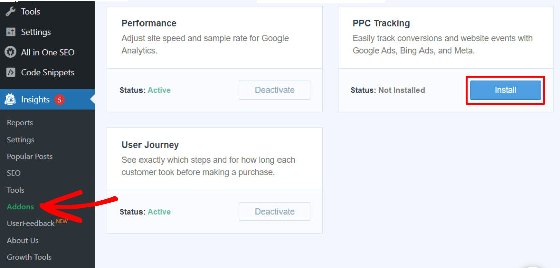 Install PPC Ad Tracking Addon