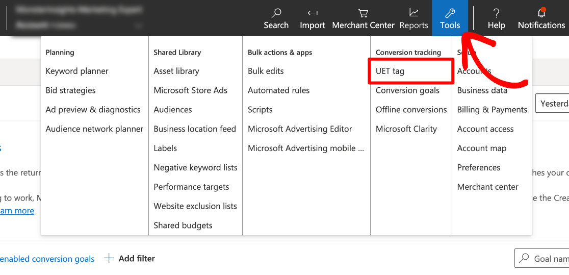 Microsoft ads conversion tracking tools - UET tag