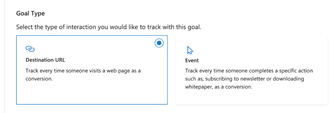 Microsoft Ads bing conversion tracking goal type