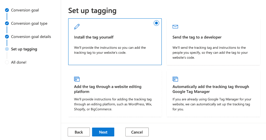 Microsoft Ads - install tag yourself