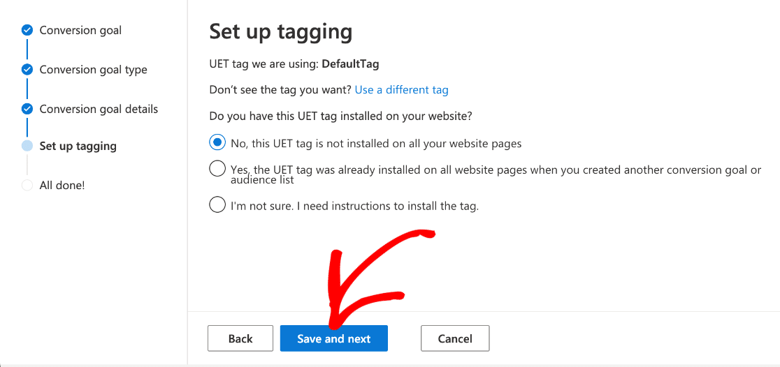 Microsoft Ads set up tagging
