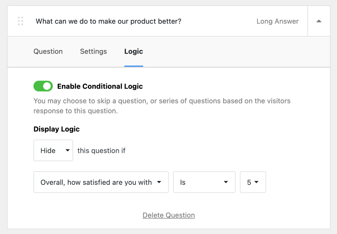 UserFeedback customer satisfaction survey conditional logic long answer