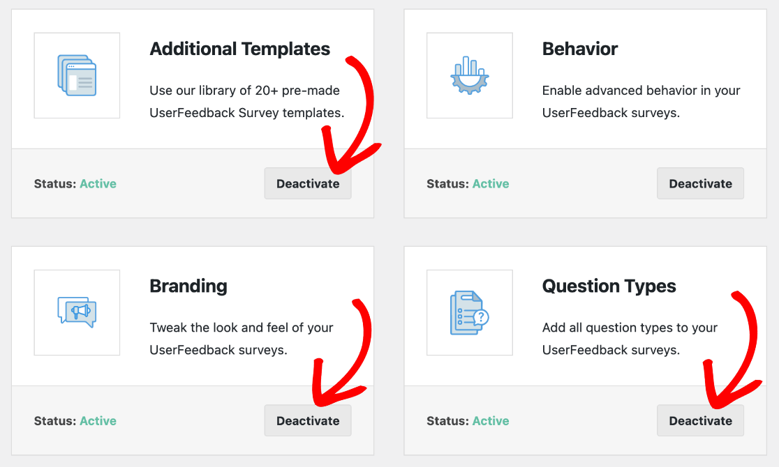Userfeedback Install addons - templates, questions, branding