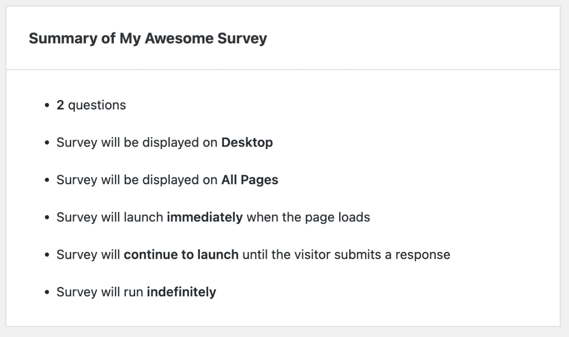 UserFeedback publish survey - summary