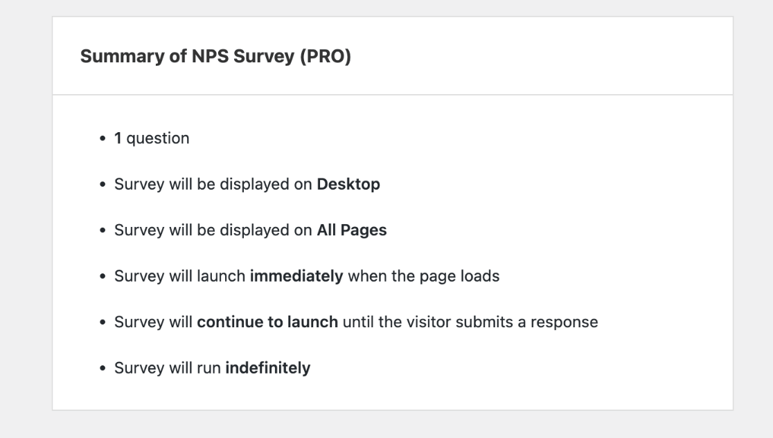 userfeedback nps survey summary