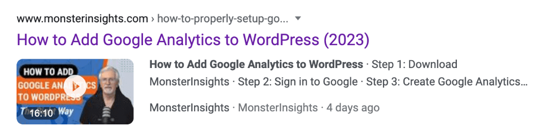 Video SEO SERP example