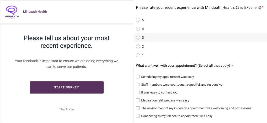 customer satisfaction survey example - mindpath