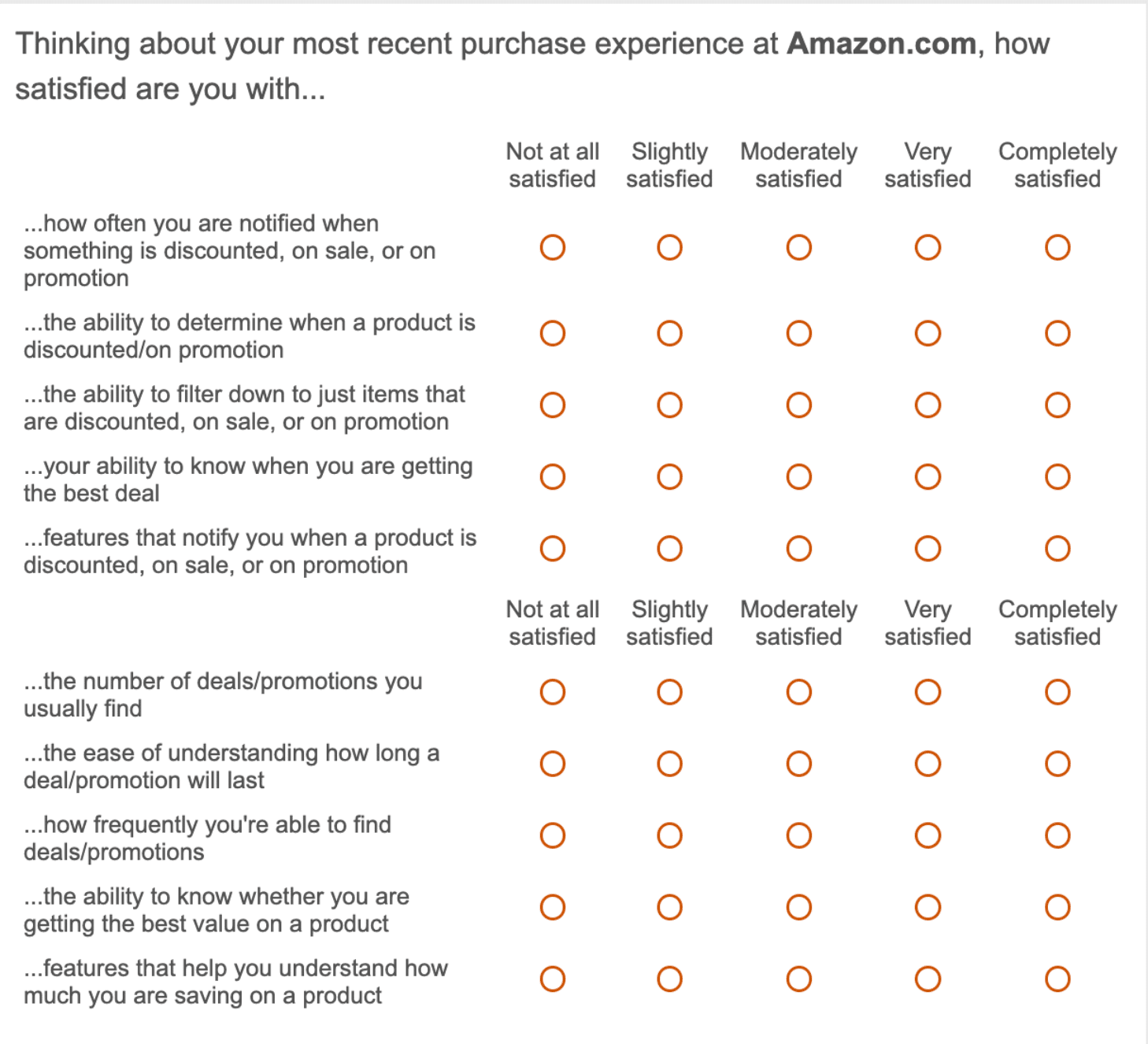 customer satisfaction survey examples - Amazon