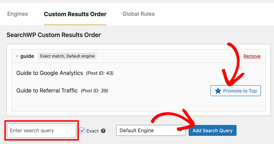 SearchWP Custom Results Order Promote to Top