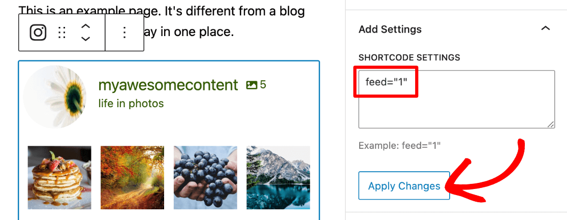 Smash Balloon WordPress Instagram Feed block - shortcode settings