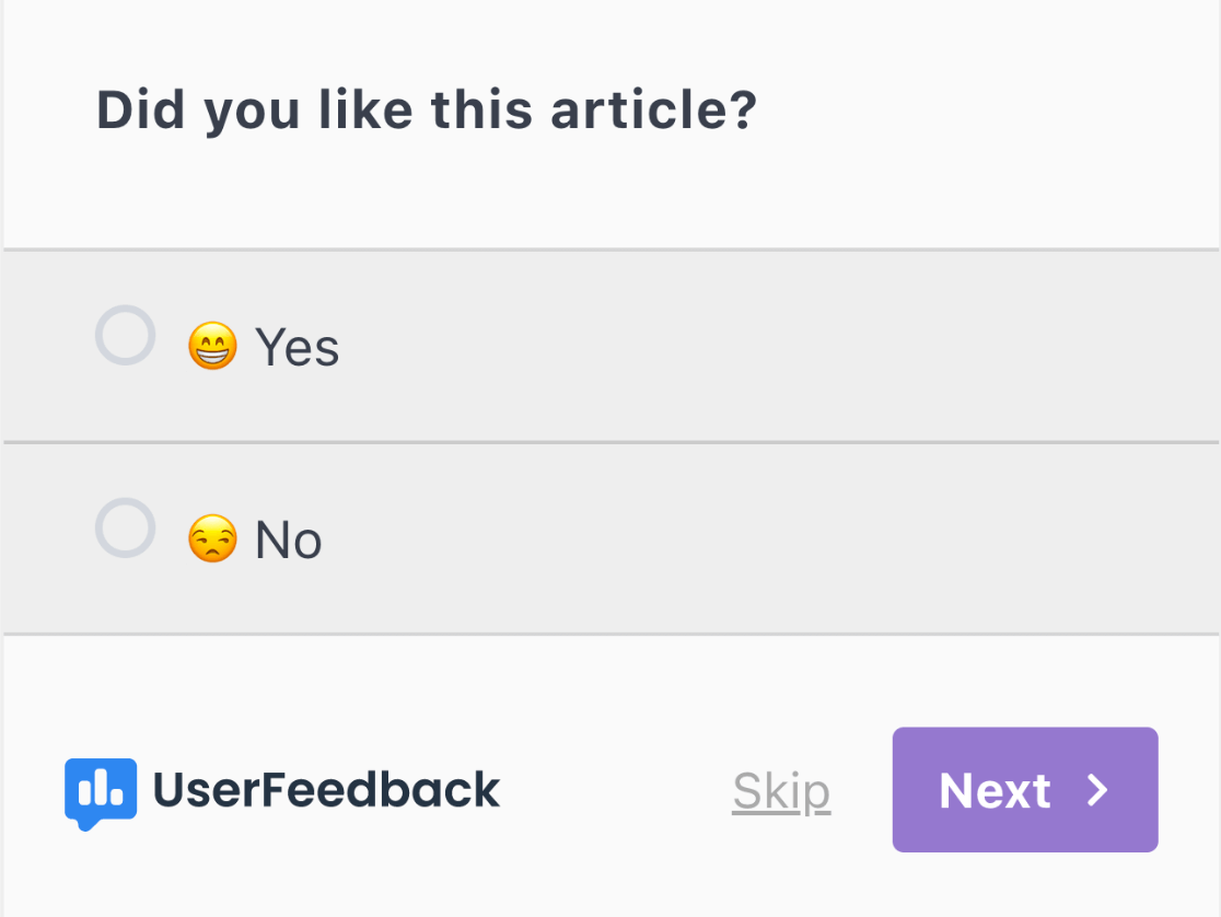 UserFeedback customer satisfaction survey template - yes/no