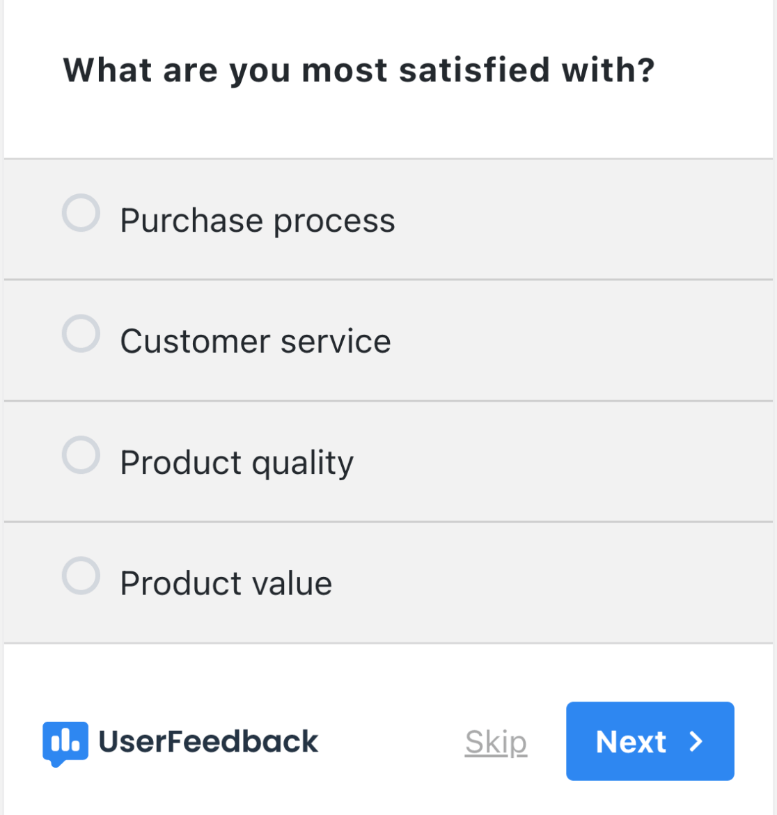 UserFeedback customer satisfaction survey template - multiple choice