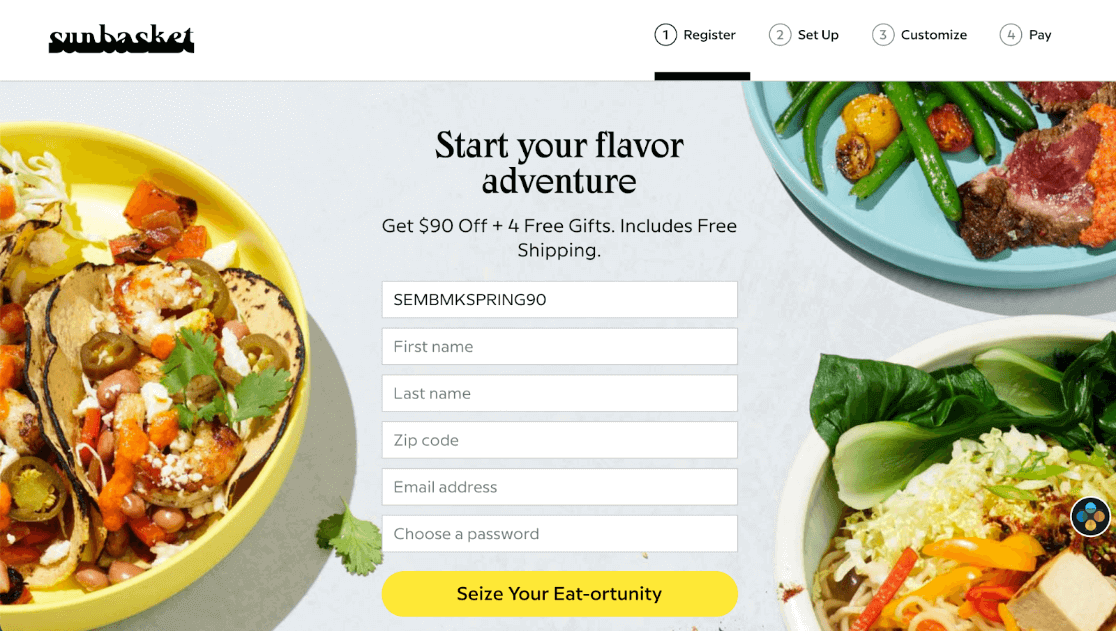 Sunbasket landing page example