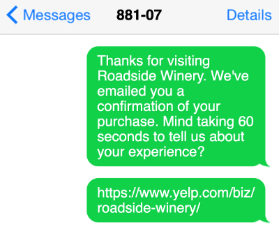 SMS text review request example