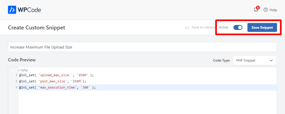 Save Maximum File Upload Size Snippet in WPCode