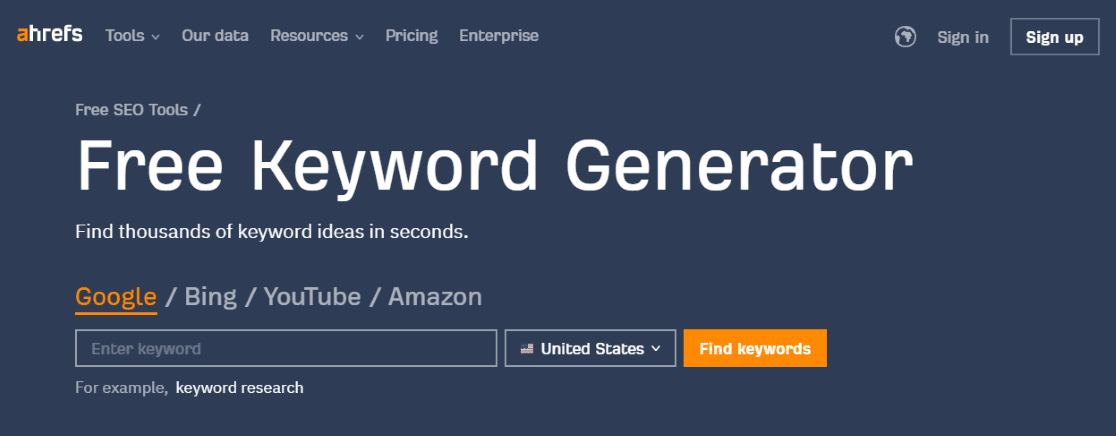 Ahrefs free keyword generator tool