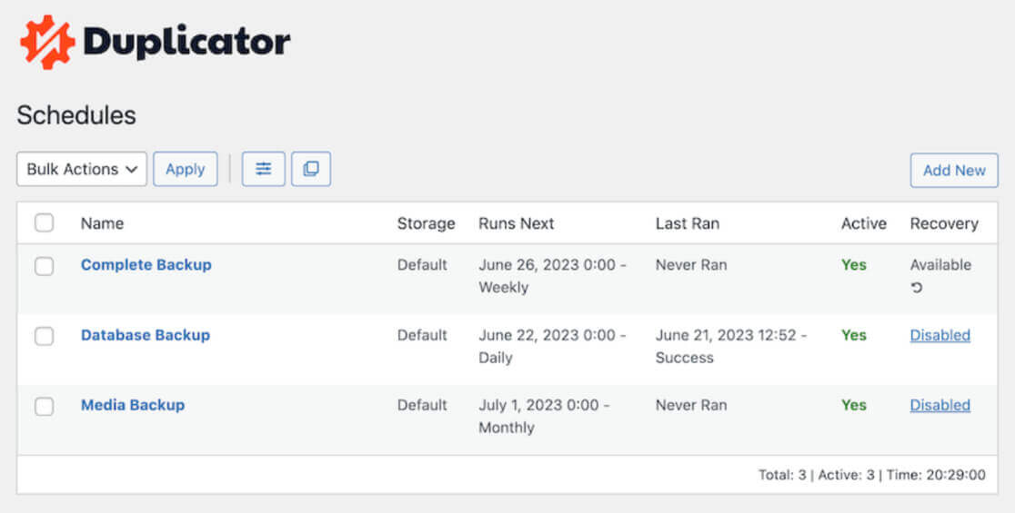 Duplicator no code tool for scheduled backups