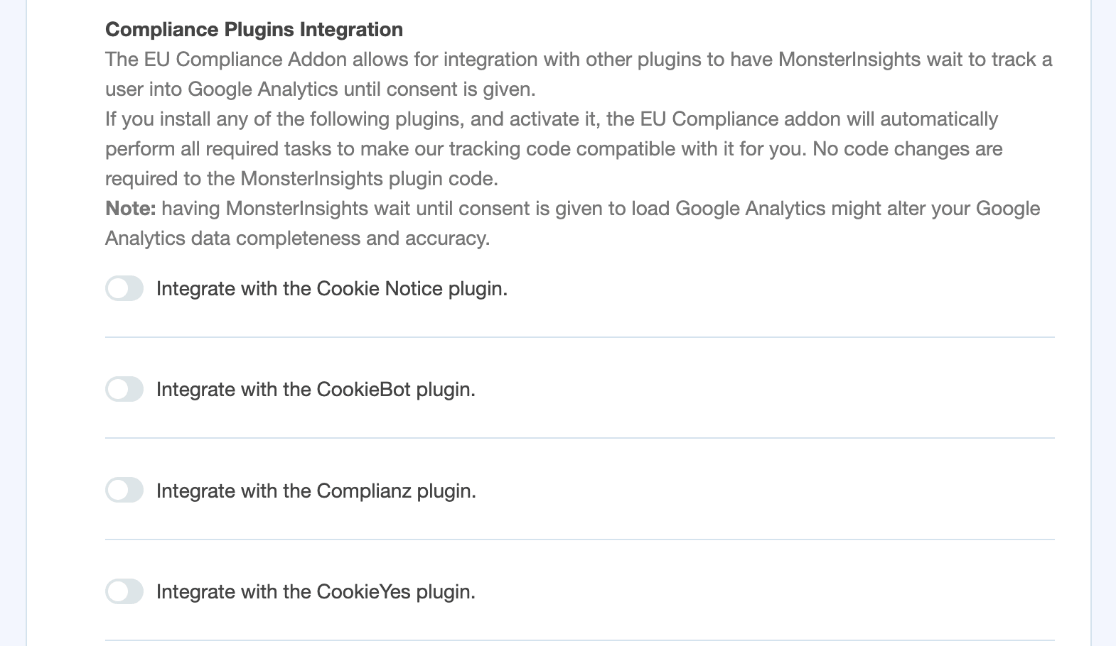 EU compliance integration settings