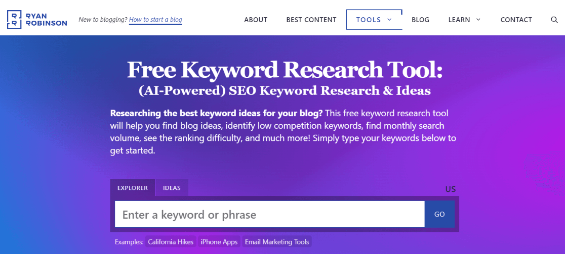 Ryan Robinson Free Keyword Tool