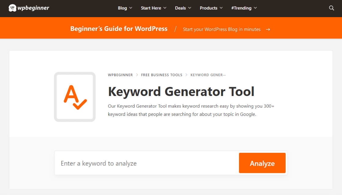 WPBeginner Free Keyword Generator
