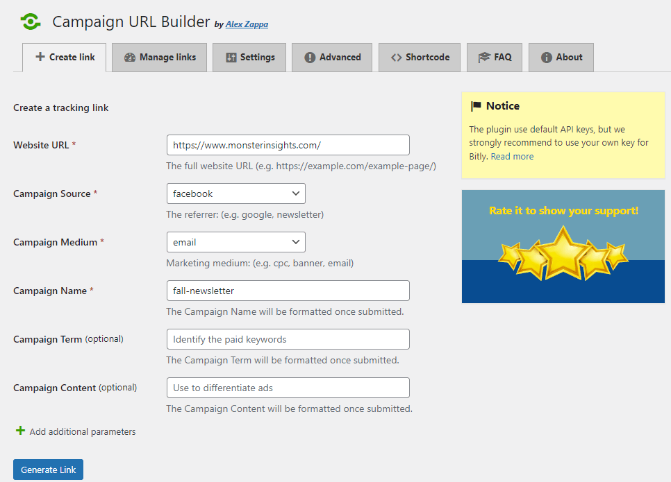 Campaign URL Builder Plugin Example