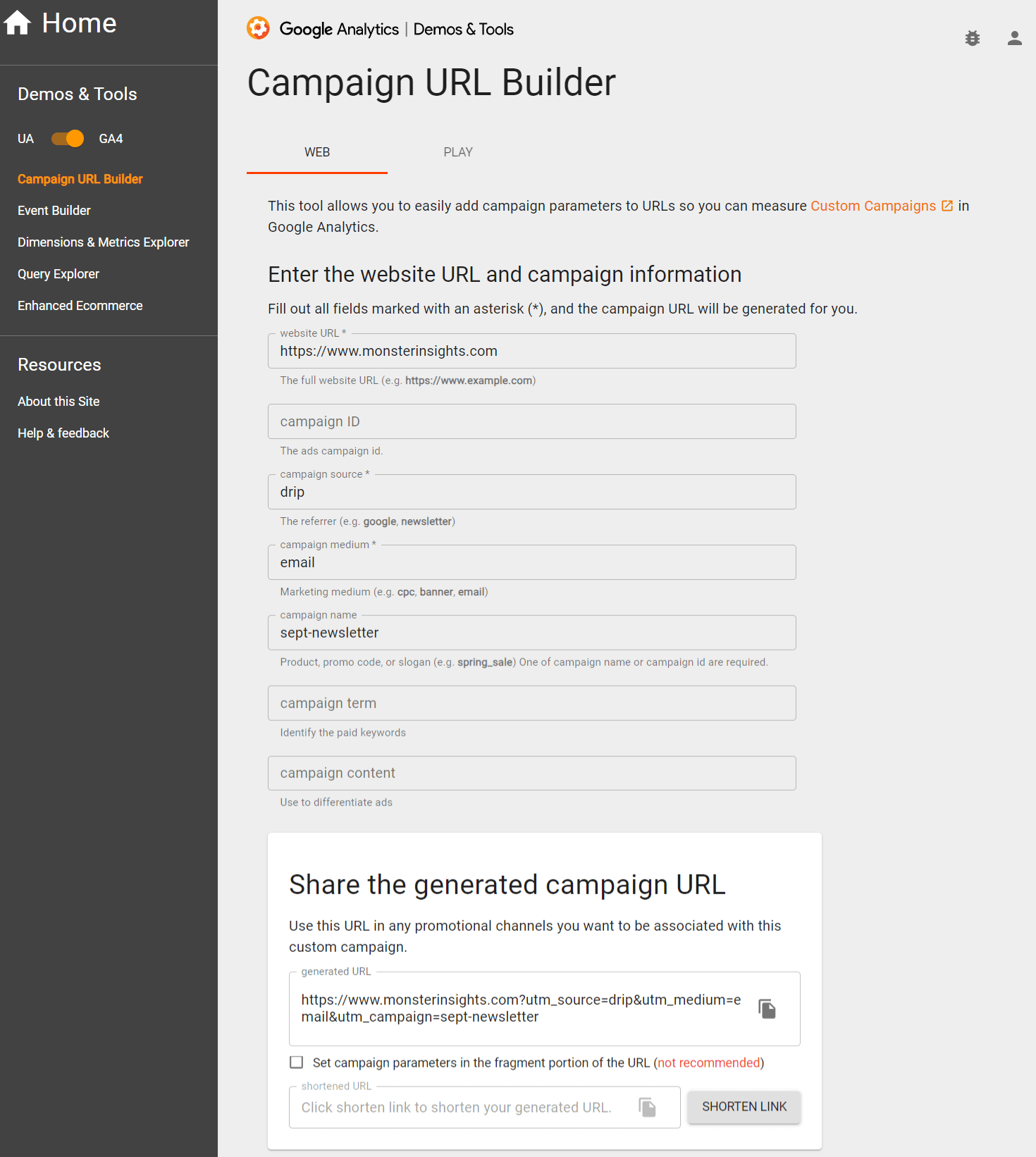 GA4 Campaign URL Builder