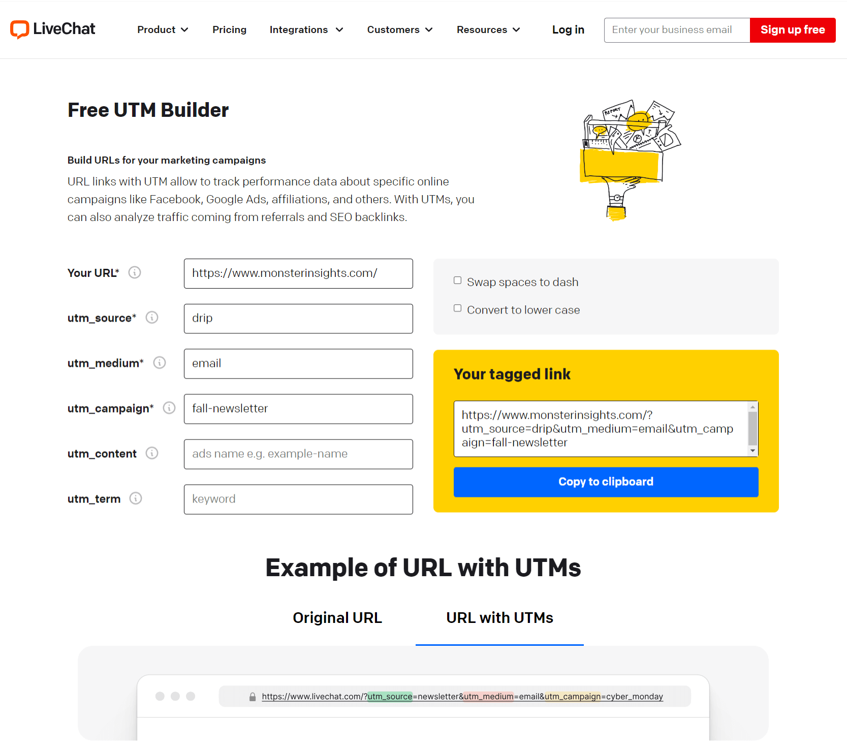 LiveChat UTM Builder Example