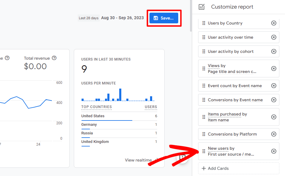 Save your new card on your GA4 dashboard