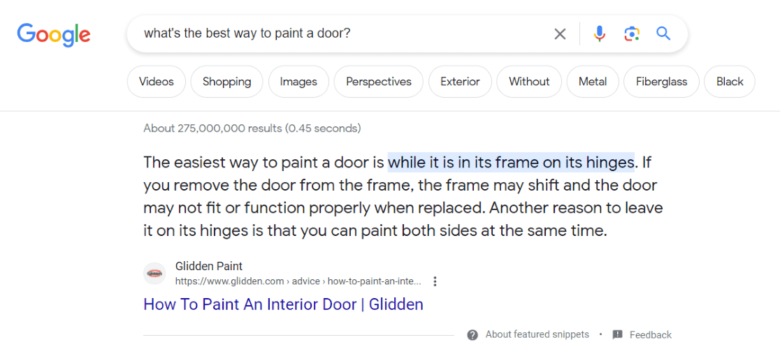Google Answer Box Example