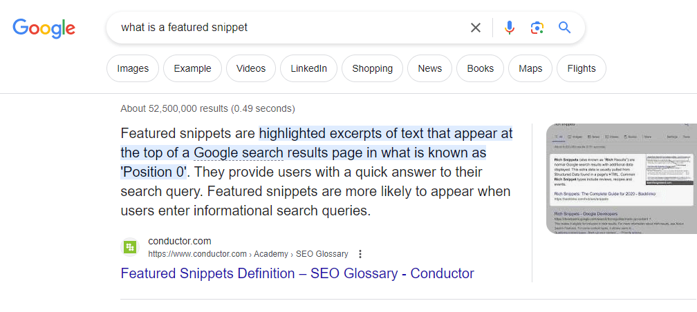 What is a featured snippet - Google Answer Box example