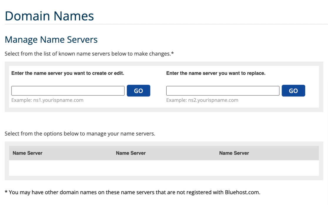 custom DNS servers Bluehost