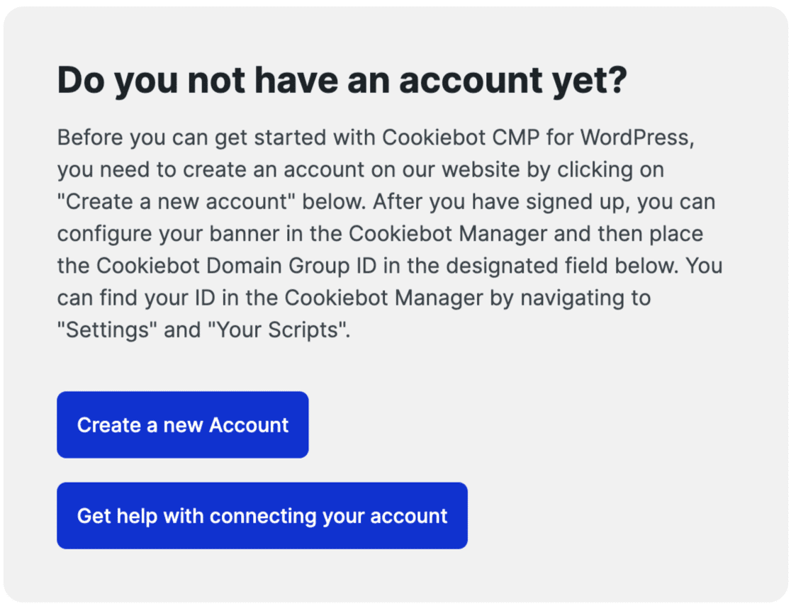 Cookiebot create new account