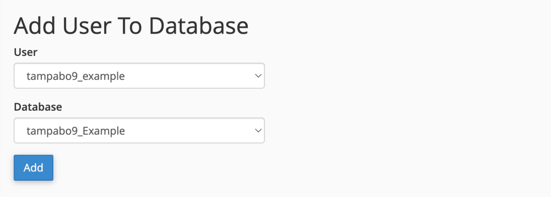 Add user to MySQL database Bluehost