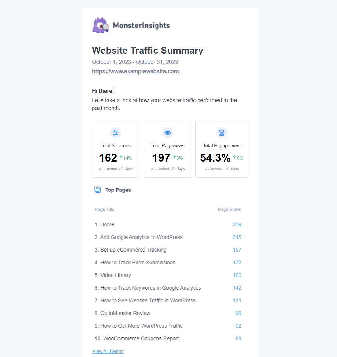 MonsterInsights Lite Monthly Email