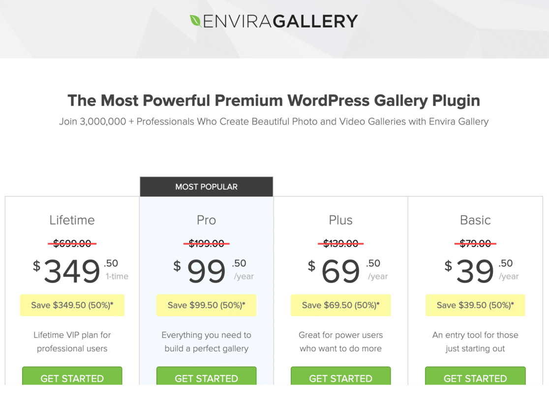envira gallery pricing page