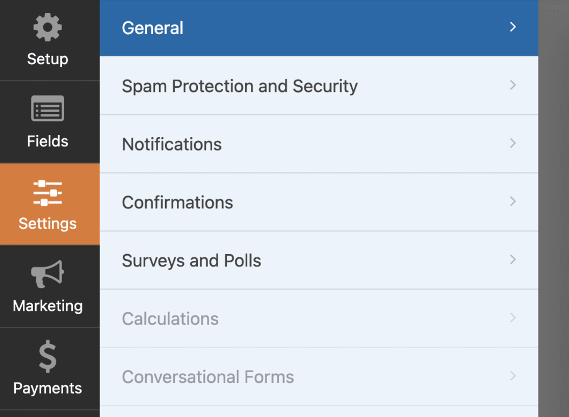 settings wpforms