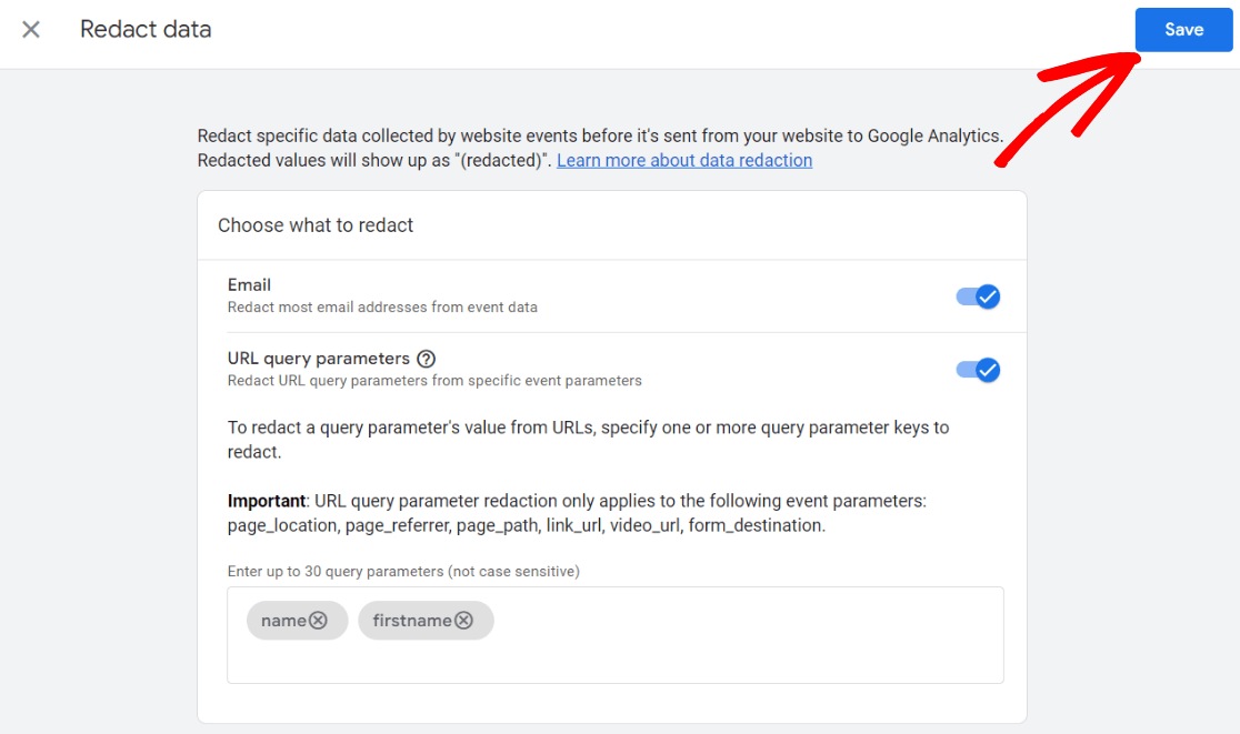 Save data redaction in GA - keep PII out of Google Analytics
